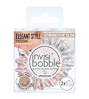 Invisibobble SPRUNCHIE SLIM Bella Chrome - Резинка-браслет для волос, цвет серый/розовый 2 шт