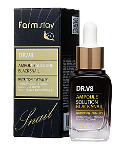 FarmStay DR-V8 Ampoule Solution Black Snail - Сыворотка ампульная с муцином черной улитки 30 мл