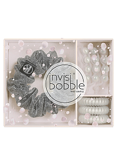 Invisibobble Sparks Flying Trio - Подарочный набор, цвет серый с блестками/белый перламутр