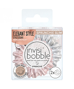 Invisibobble SPRUNCHIE SLIM Bella Chrome - Резинка-браслет для волос, цвет серый/розовый 2 шт