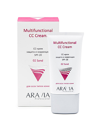 Aravia Professional SPF-20 Multifunctional CC Cream, Sand 02 - СС-крем защитный 50 мл - hairs-russia.ru