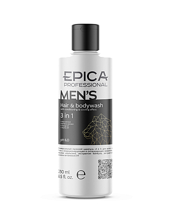 Epica Professional Men's 3 in 1 - Универсальный мужской шампунь для волос и тела 250 мл - hairs-russia.ru