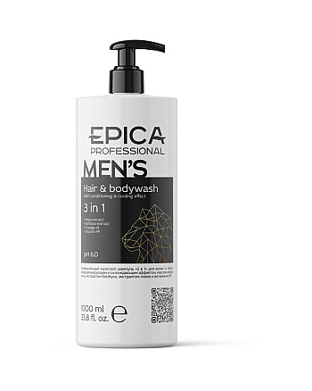 Epica Professional Men's 3 in 1 - Универсальный мужской шампунь для волос и тела 1000 мл - hairs-russia.ru
