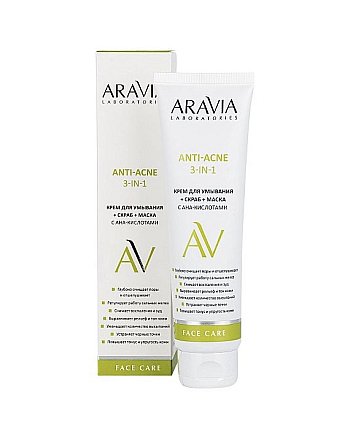 Aravia Laboratories Anti-acne 3-in-1 - Крем для умывания + скраб + маска с АНА-кислотами 100 мл - hairs-russia.ru
