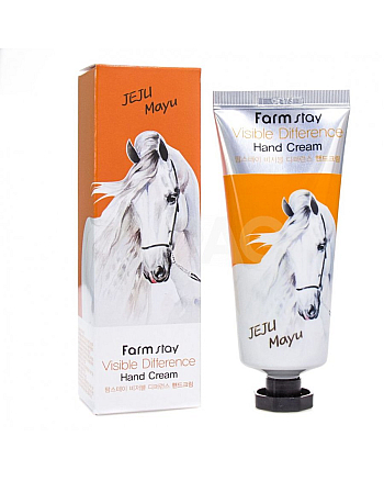 FarmStay Visible Difference Hand Cream Jeju Mayu - Крем для рук с лошадиным маслом 100 г - hairs-russia.ru