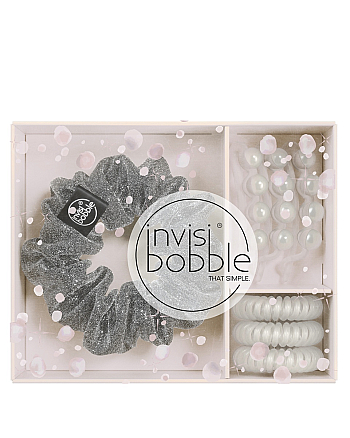 Invisibobble Sparks Flying Trio - Подарочный набор, цвет серый с блестками/белый перламутр - hairs-russia.ru