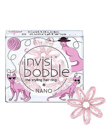 Invisibobble NANO Cattitude Is Everything! - Резинка-браслет для волос, цвет пудровый 3 шт - hairs-russia.ru