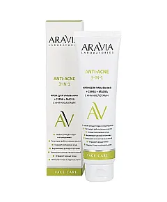 Aravia Laboratories Anti-acne 3-in-1 - Крем для умывания + скраб + маска с АНА-кислотами 100 мл