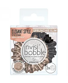Invisibobble SPRUNCHIE SLIM True Golden - Резинка-браслет для волос, цвет черный/золотой 2 шт